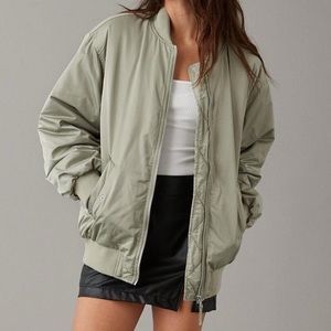Oversized Sage Green Bomber Jacket